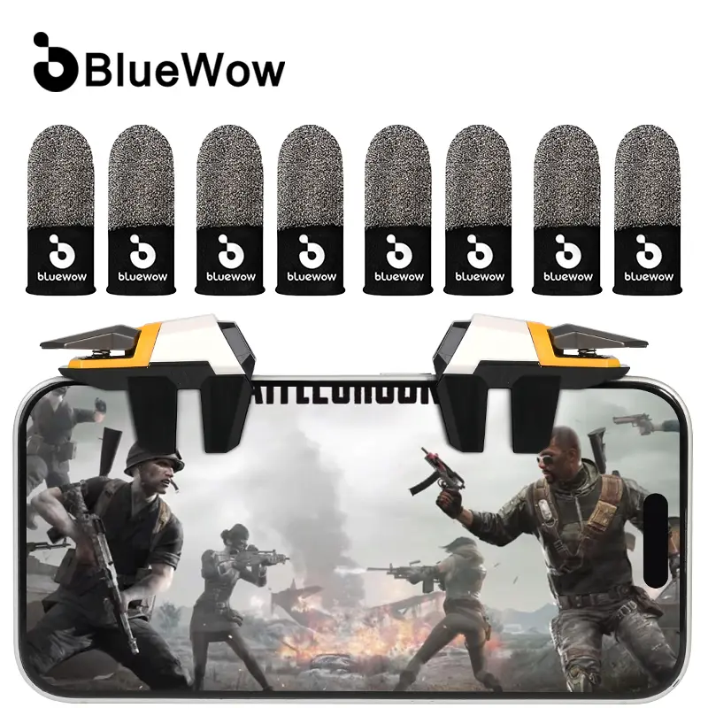 BlueWow Lightweight 6-Finger ABS Esports Controller with Stainless Steel & Copper Build, Clip-On Smartphone Cooler, Holder Triggers, Thumb Grip, Enhanced Anti-Slip Pads, Buttons, Finger Sleeves for iPhone/Android FPS Games, Accessories for Most Games