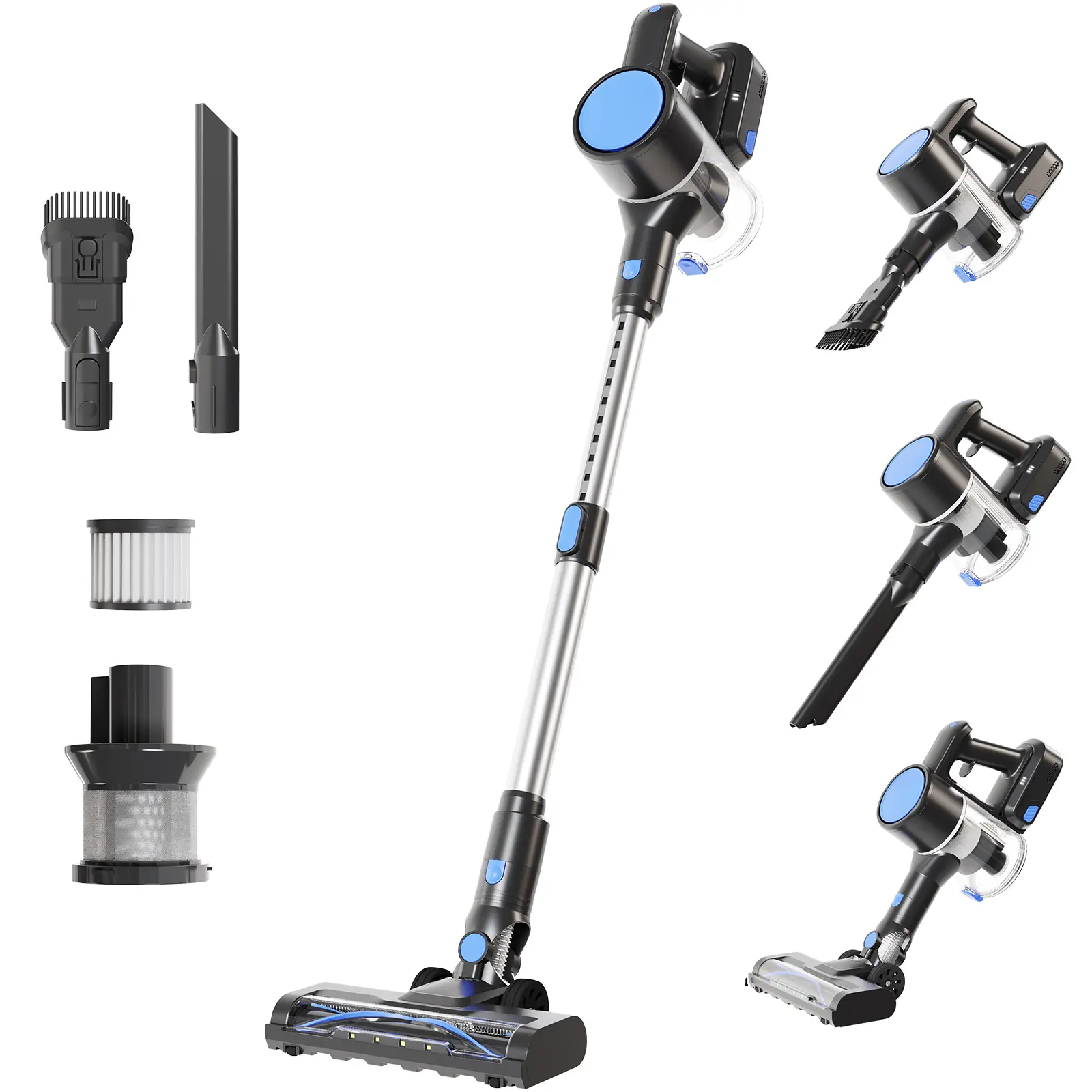 Cordless Portable Vacuum Cleaner - Lightweight Handheld Stick Vacuum with Anti-Tangle Design, LED Lights, Powerful Rechargeable Motor for Hardwood Floors, Carpet Pet Hair, Lightweight Handheld Vacuum