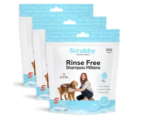 Scrubby Pet 15-Pk Rinse Free On-the-Go Shampoo Mittens for Easy Pet Bathing - Fragrance-Free Shampoo & Import