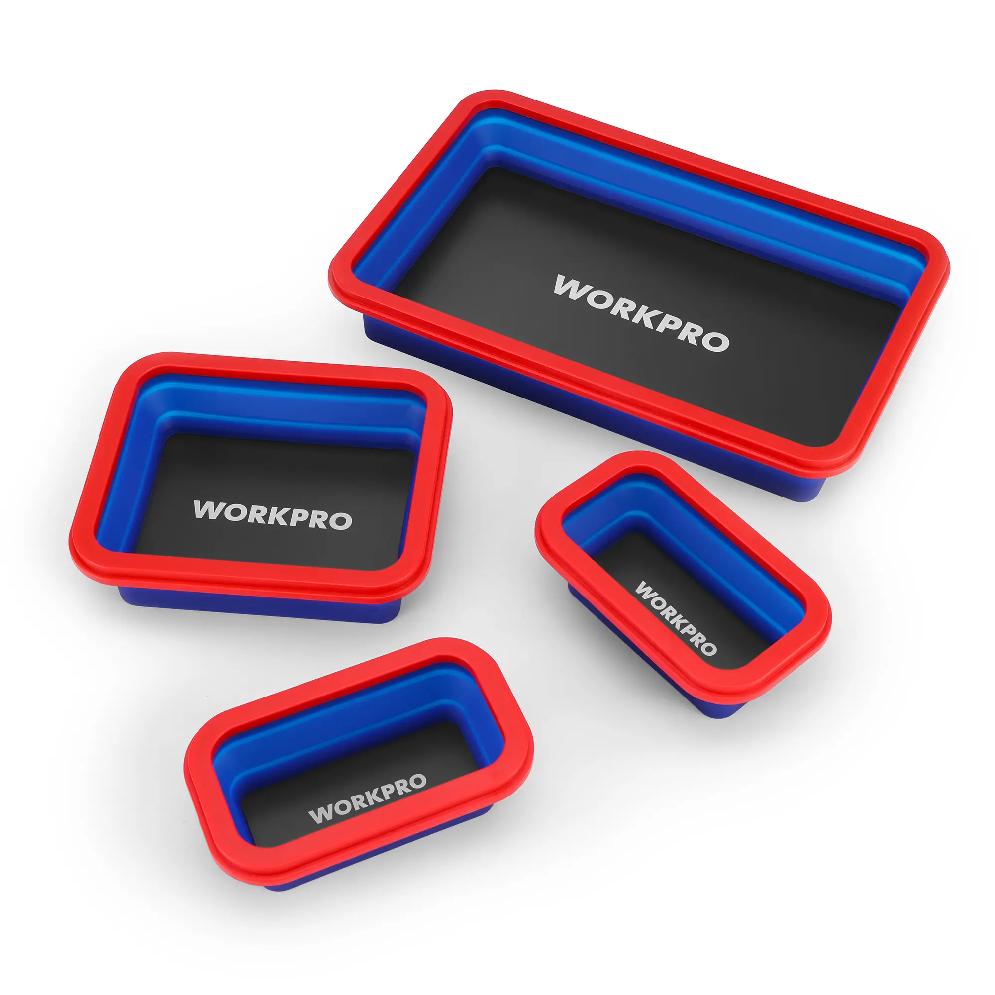 #summersale WORKPRO 4PC Collapsible Magnetic Parts Tray Set, Double-Sided Magnet Bowl for Screws, Nuts, Pins, Foldable Bolt Tray for Garage, Maintenance, Silicone Mechanic Tools Gift for Man, 11 Inch & 6.3 Inch