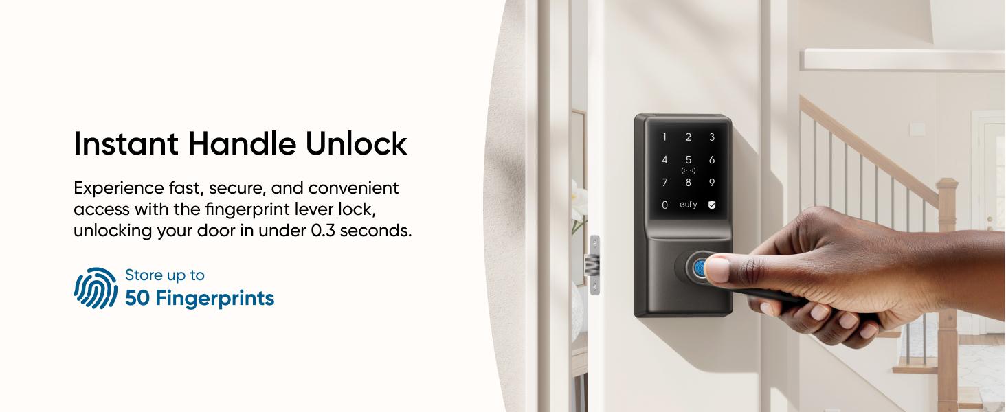 eufy Smart Lock C33, Keyless Fingerprint Door Lock with Handle, Integrated Wi-Fi, Remote Control via App, Biometric Entry Knob, Auto-Locking, IP53 Waterproof (2025 New Version)
