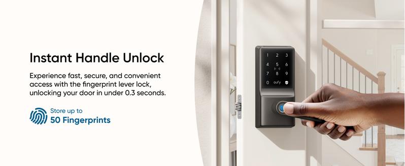 eufy Smart Lock C33, Keyless Fingerprint Door Lock with Handle, Integrated Wi-Fi, Remote Control via App, Biometric Entry Knob, Auto-Locking, IP53 Waterproof (2025 New Version)