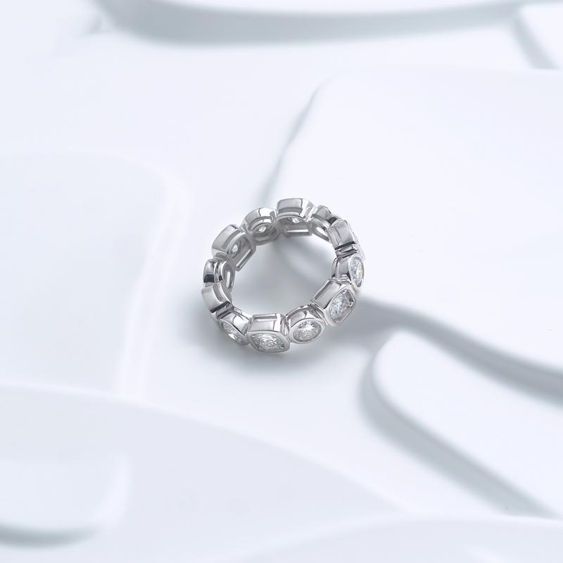 Delzzad 6ct Luxury Hip Hop Ring Round D Color VVS Synthetic Moissanite Ring Band S925 Christmas Gift For Men Women