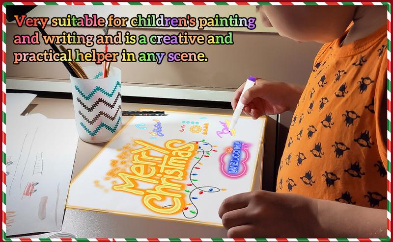 LED Note Board, Drawing board with Led Light, Drawing board, Clear Light up Dry Erase Board with Stand Glow Memo LED Letter Rewritable Message Board with 7 Color Markers