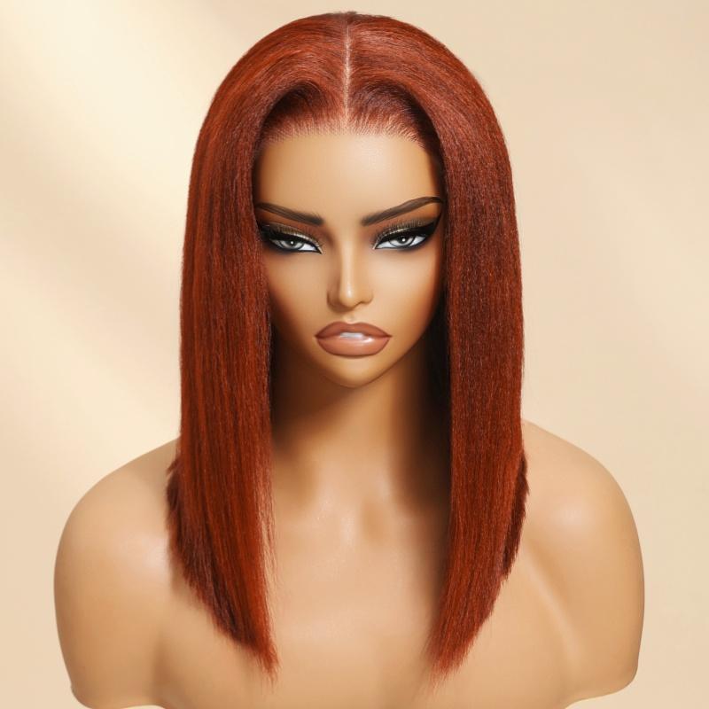 Unice Byebye Knots Reddish Brown Yaki Straight Bob Wig Pre-cut 7x5 HD Lace Human Hair Wig with Pre Plucked Hairline SpringStatements Unice Byebye Knots Reddish Brown Yaki Straight Bob Wig Pre-cut 7x5 HD Lace Human Hair Wig with Pre Plucked Hairline SpringStatements