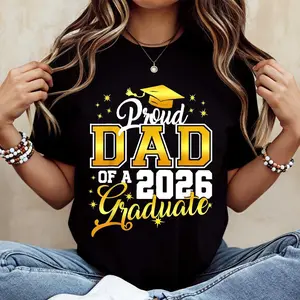 Proud Dad Of A 2026 Graduate T-Shirt, Graduation Cap Graphic Tee, Stylish & Fun, Comfortable, All-Season, Unisex, Ideal For Graduation Celebration