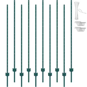 VEVOR 6 Feet Fence Post,  , 10 Pack T-Post Heavy Duty Metal Fence Posts, Sturdy Steel Fence Stakes for Garden Yard, Lawn, Farms and Outdoor Wire Fencing, Green