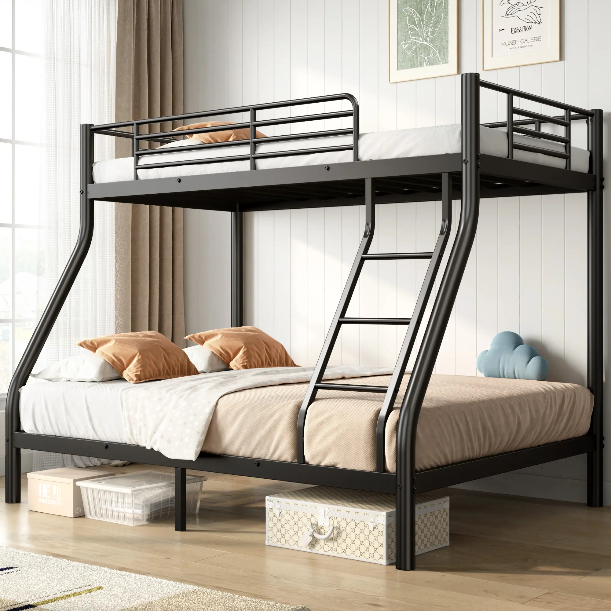 Soges Twin over Twin | Twin over Full Metal Bunk Bed Frame - Heavy Duty Sturdy Black/White Bunkbed for Adults & Teens, Safe Sleep Solution with Under-Bed Storage