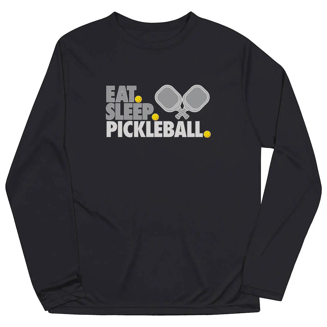 Pickleball Long Sleeve Athletic Activewear Tee - Fitted Sporty Crew Neck, Quick Dry Tech Fabric, Unique Print Training Shirt for Enthusiasts