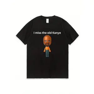 Vintage Kanye Tribute Casual T Shirt with Funny Graphics Featuring a Cartoon Character Design and White Text in Multiple Colors
