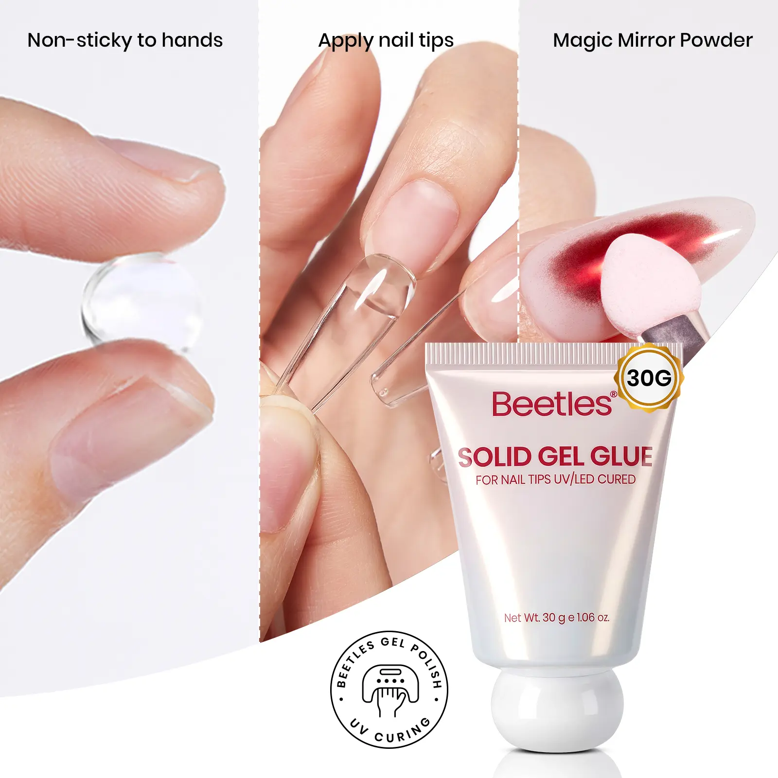 Beetles Solid Nail Glue Gel Hands-Free, 30g Tipex Nail Glue Gel for Acrylic Nails Extension, Press On Nails, 3D Nail Art, Soak off UV & LED, Beginner Friendly Long Lasting DIY Home Manicure