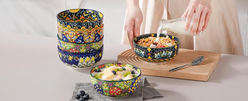 vancasso Cereal Bowls Set of 6, Bohemian Ceramic Soup Bowls, 28 oz Colorful Bowls Set for Kitchen, Dishwasher & Microwave Safe for Salad, Pasta, Rice, Oatmeal, Fruit Tableware vancasso Cereal Bowls Set of 6, Bohemian Ceramic Soup Bowls, 28 oz Colorful Bowls Set for Kitchen, Dishwasher & Microwave Safe for Salad, Pasta, Rice, Oatmeal, Fruit Tableware