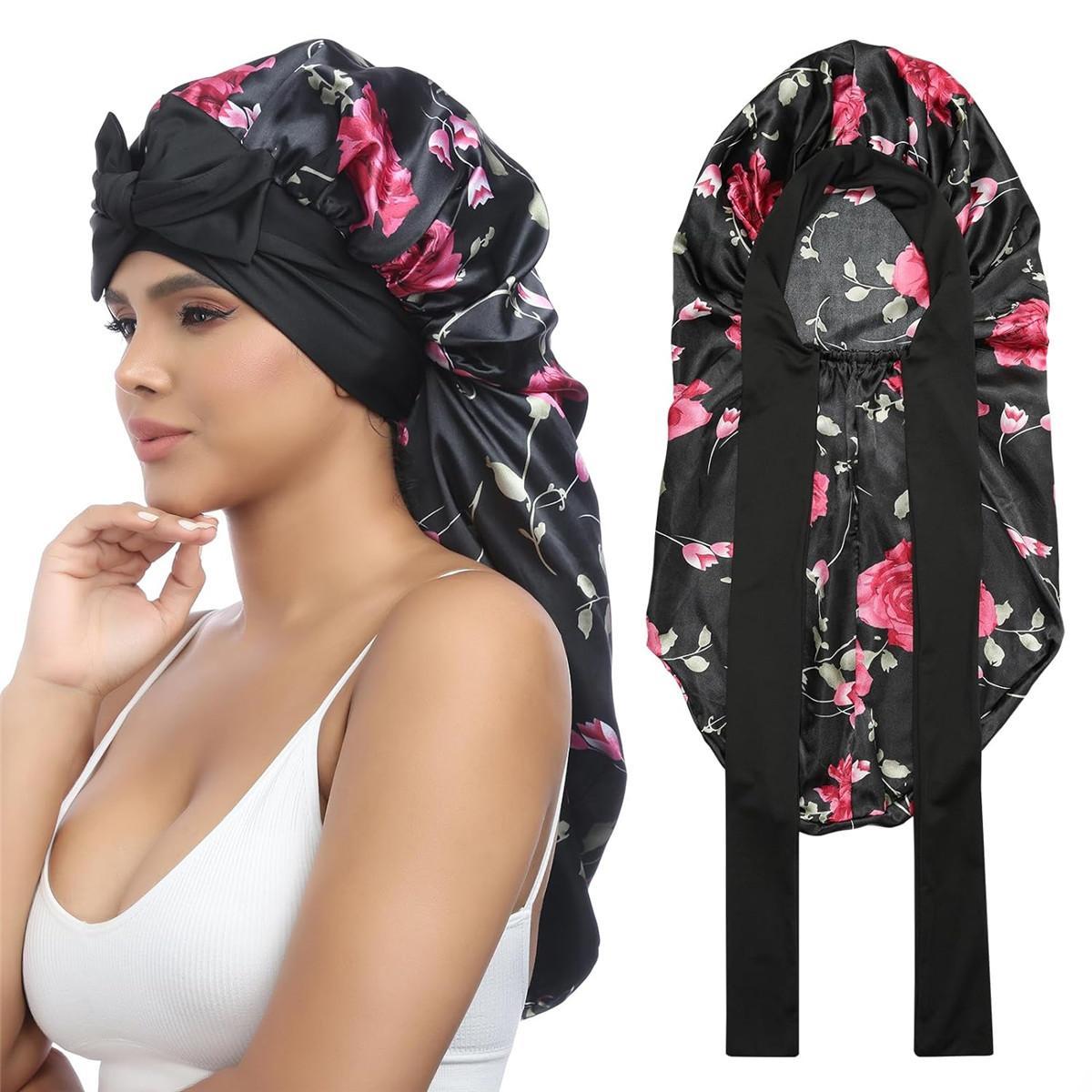 Single-Layer Summer Cool Style Solid Color Long Satin Bonnet Sleep Cap Adjustable Care Nightcap for Women Braids Curly Hair Natural Hair Wrap for Sleeping Cap with Tie Band Elastic Hair Care Bonnet Single-Layer Summer Cool Style Solid Color Long Satin Bonnet Sleep Cap Adjustable Care Nightcap for Women Braids Curly Hair Natural Hair Wrap for Sleeping Cap with Tie Band Elastic Hair Care Bonnet