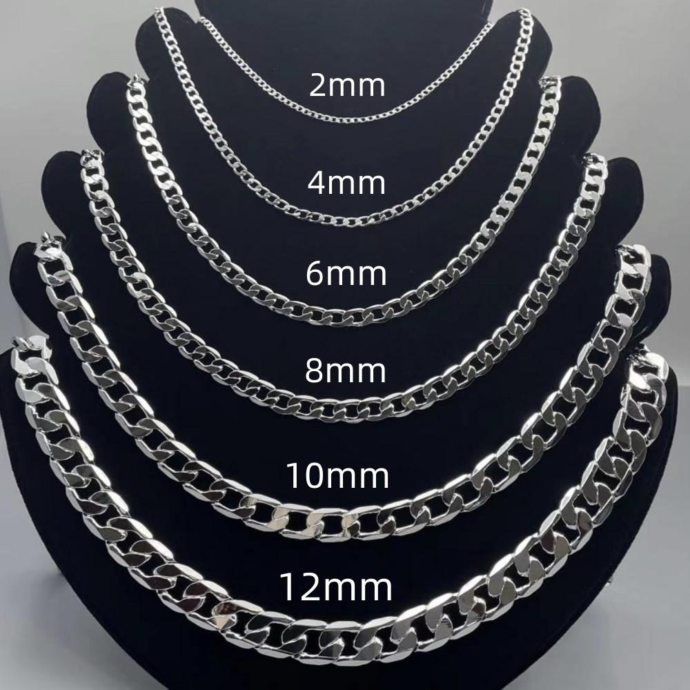 Men's Silver Color Necklace 2/4/6/8/10/12MM 40-75cm Face Chain Necklace Lobster Clasp Men Women Engagement Jewelry Gifts
