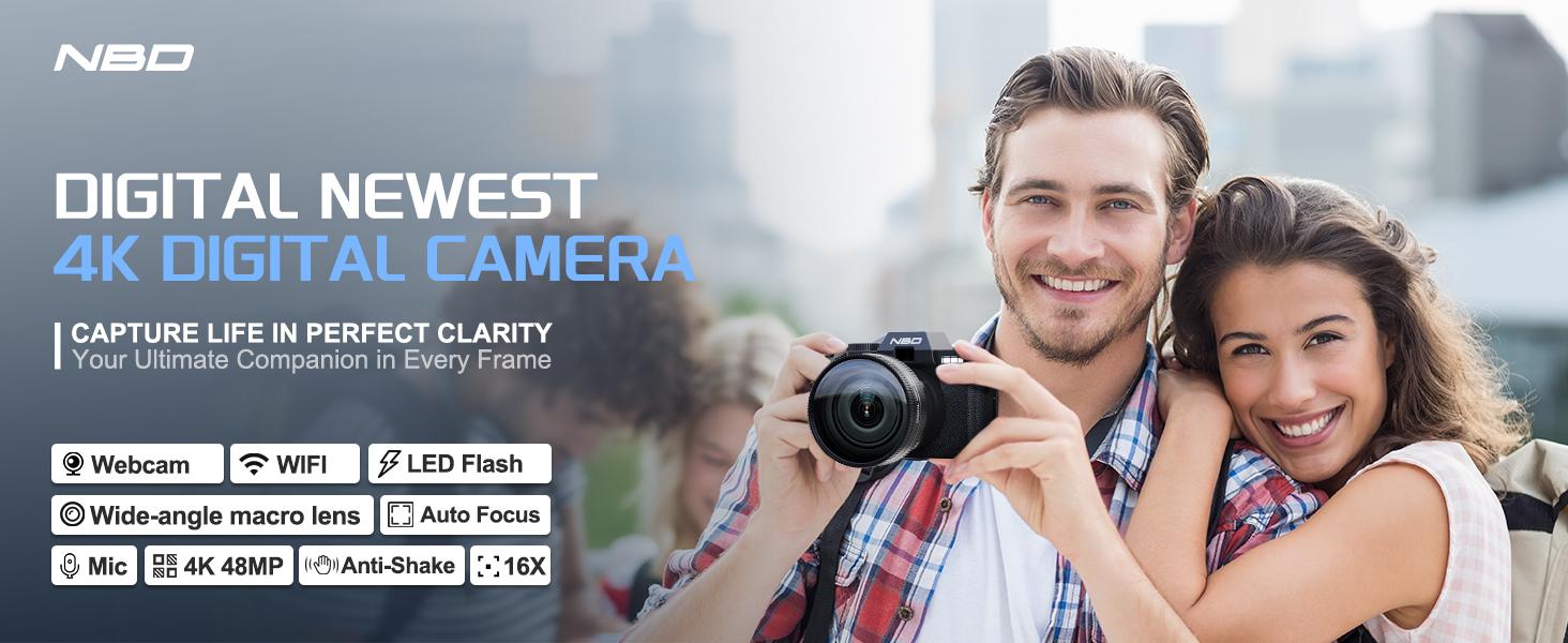 NBD 48MP 4K Autofocus Vlogging Camera with 16X Digital Zoom 3.0" Flip Screen 52mm Lens USB Charging for Beginners, Digital Cameras, Usb Port,