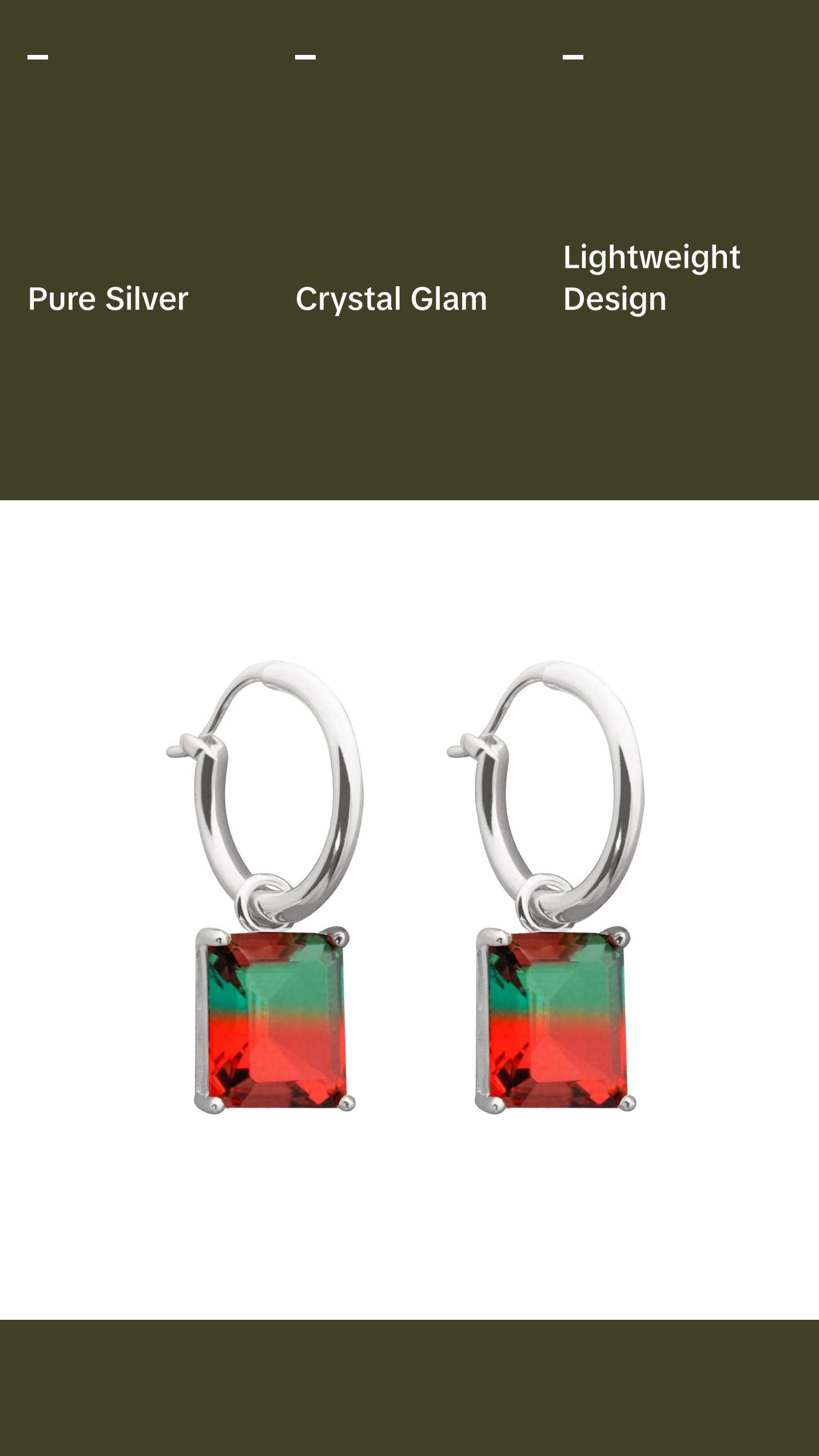 Party Geometry Rectangle CZ 925 Sterling Silver Hoop Earrings