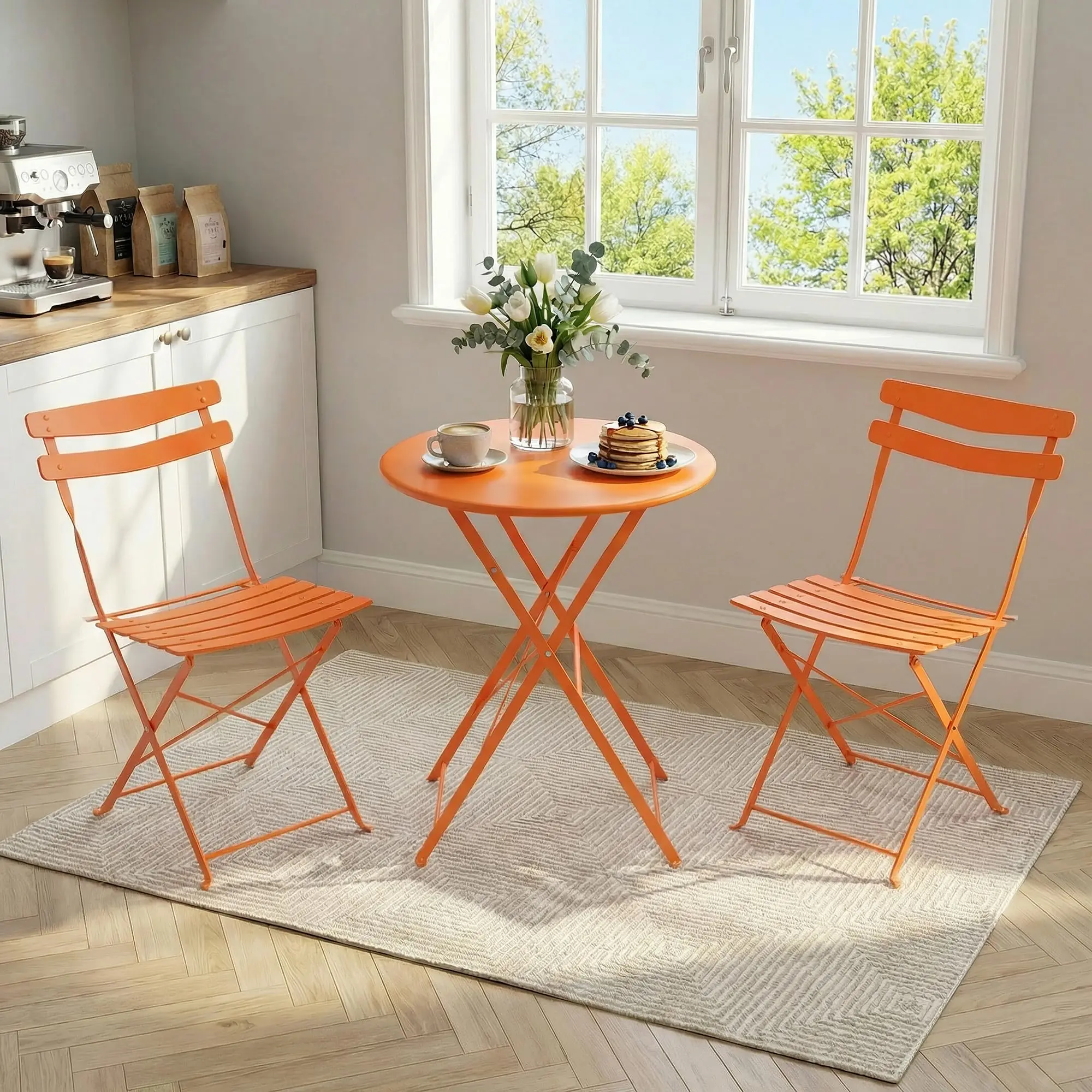 3-Piece Folding Bistro Set—No Assembly! Vibrant Metal Table & Chairs, Foldable & Weatherproof for Balcony, Garden, Patio