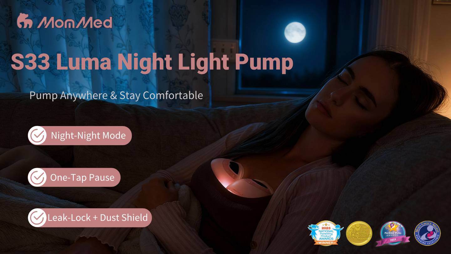 MomMed S33 Luma Built-In Night Light & Pain-Free Breast Pump For Night Pumping,Wearable Breast Pump, Electirc Portable Breast Pump, Breastfeeding Pump with 4 Modes & 9 Levels, 17/19/21mm Flange Inserts Babypump