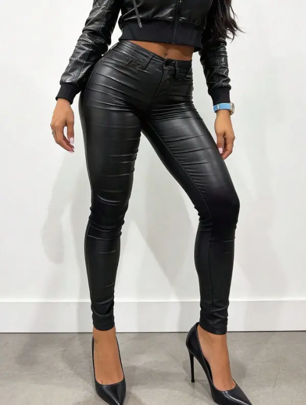 Apperloth Studio Women PU Leather Bodycon Long Pants Leggings Winter Trousers Xmas Gift