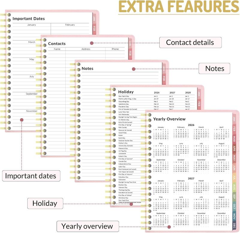 2026 Planner Weekly and Monthly, Jan 2026 -Dec 2026, Vegan Leather Cover Calendar Planner, 8.5" x 11" Agenda with Color Tabs, Inner Pocket, Spiral, 2026 Planner for Office School Supplies