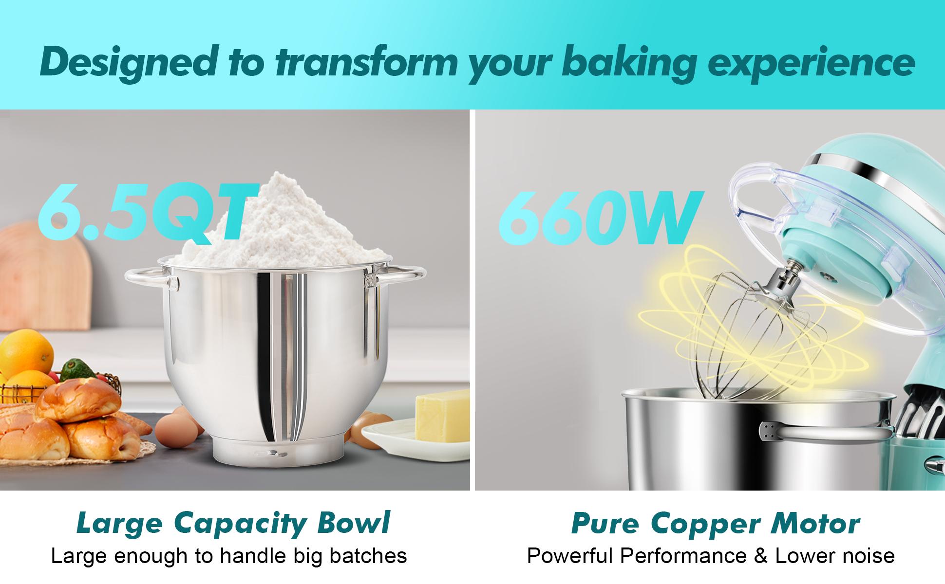 Aucma 6.5QT/8.5QT Stand Mixer with Upgraded Motor | 6-Speed Tilt-Head Electric Food Mixer with Stainless Steel Bowl Dough Hook Whisk & Beater for Baking & Mixing Kitchen Appliances