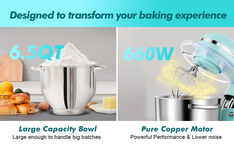Aucma 6.5QT/8.5QT Stand Mixer with Upgraded Motor | 6-Speed Tilt-Head Electric Food Mixer with Stainless Steel Bowl Dough Hook Whisk & Beater for Baking & Mixing Kitchen Appliances