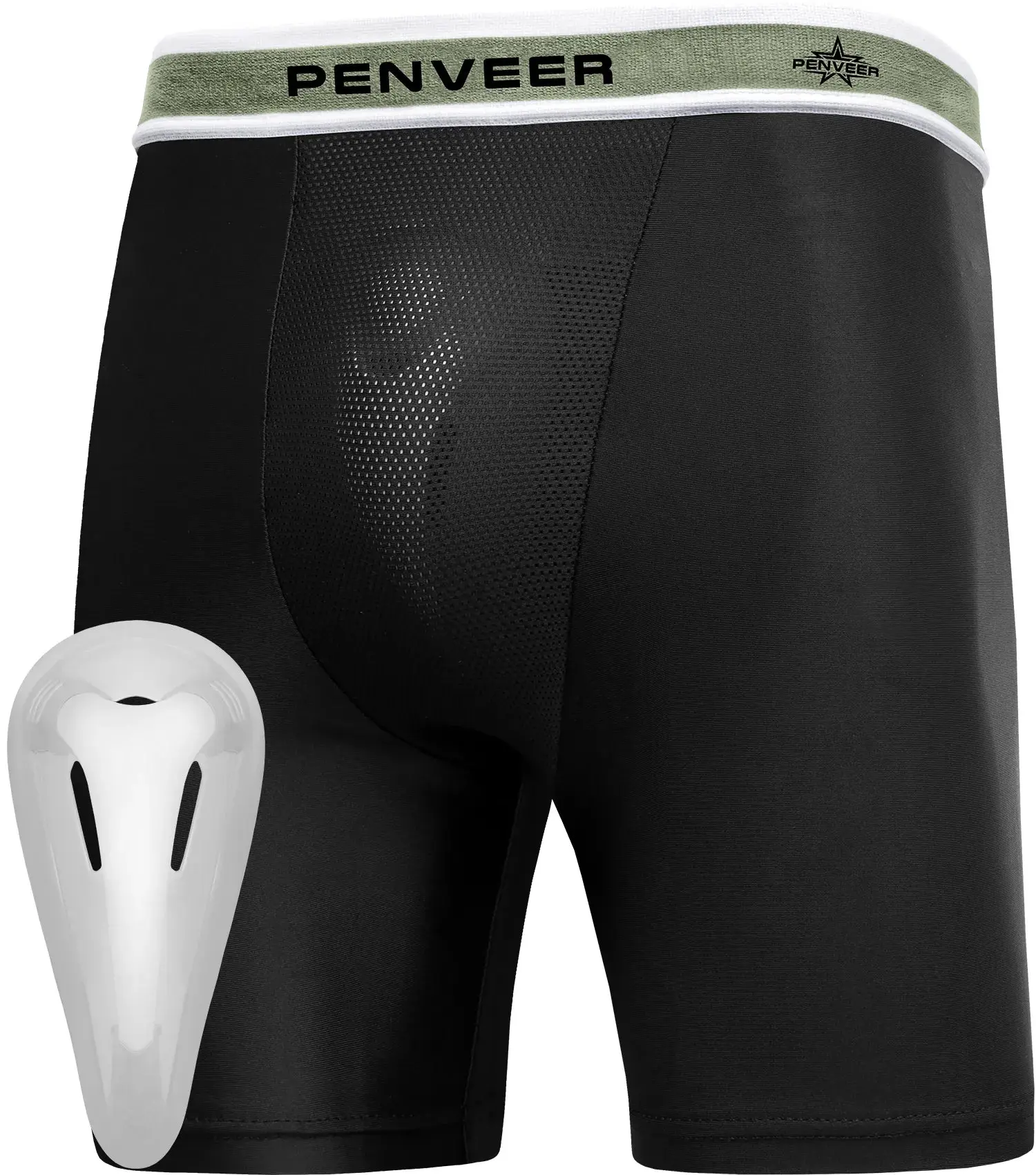 Youth Compression Shorts with Protective Cup - Youth Cup Underwear with Cup, Boys Compression Shorts (Black)