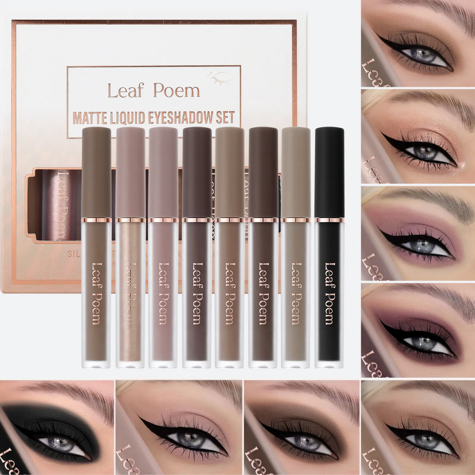 8pcs Matte & Shimmer Liquid Eyeshadow Cosmetic Set - Neutral Naked, Buildable, Blendable, Waterproof, Long-Lasting, Lightweight, Smooth Beauty Products for Daily Wear, Makeup