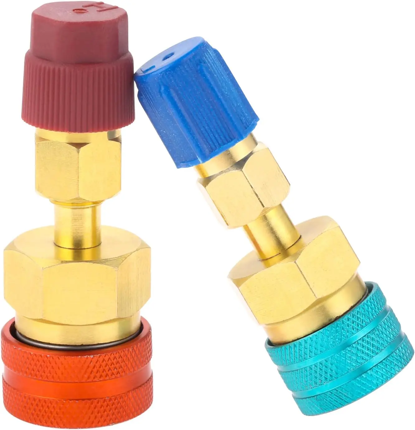 R1234yf to R134A Conversion Kit Pipe Fittings, 2pcs Quick Couplers, 1 High Pressure Adapter, 2.84"/73mm Low Side Connector, 1/4" SAE Female, Easy to Install & Remove for Car A/C Recharging, Recovery, Brass