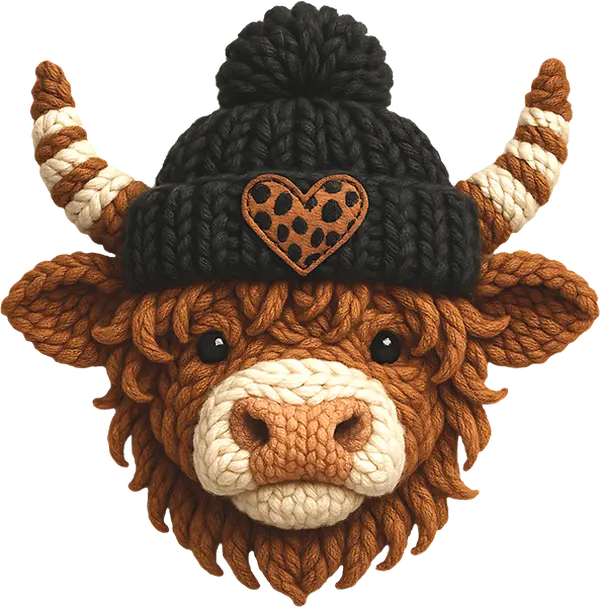 DTF Transfer – FL Yarn Cow With Hat Multi Sizes