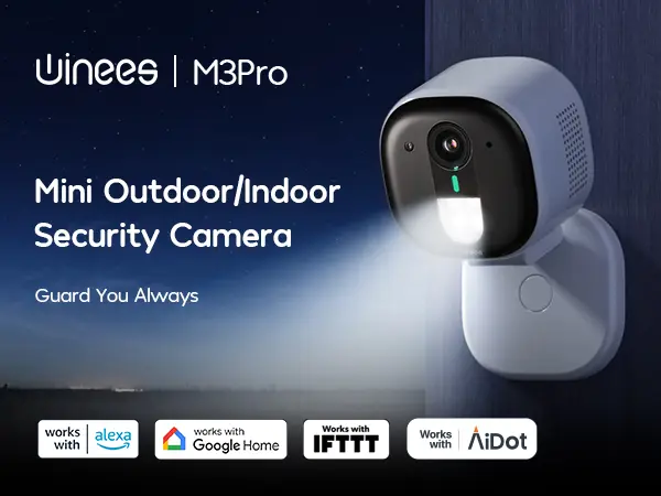 winees 2K Home Security Camera Indoor Outdoor, Wired WiFi Camera for Home, AI Human & Pet Detection, Color Night Vision, Two-Way Audio, Pet Camera & Baby Monitor, Cloud & 128GB SD Storage