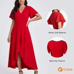 OQQ Women’s Elegant Wrap Style V-Neck Maxi Dress with Flowing Ruffles for Casual & Party #SummerVibes