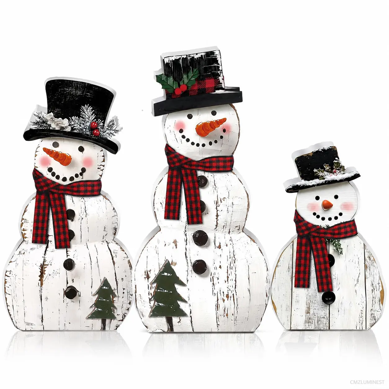 Rustic Wood 3-Piece Snowman Centerpieces Set - Artificial Contemporary Winter Neutral Ornaments for Christmas, Home Tabletop Displays, Kid Room, Snowman Party Supplies (Indoor Use), Artificial Winter Décor, Indoors