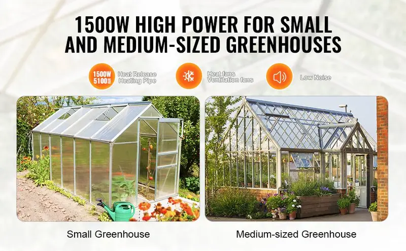 VEVOR 1500W PTC Electric Portable Greenhouse Heater - Durable Alloy Steel, 1500w Power, Thermostat, 3-Speed Setting, 25° Angle Adjustment, Anti-Slip Base, Heat Safe Overheat Protection, Simple Knob Control, Under 5 lbs, for Greenhouse, Flower Room VEVOR 1500W PTC Electric Portable Greenhouse Heater - Durable Alloy Steel, 1500w Power, Thermostat, 3-Speed Setting, 25° Angle Adjustment, Anti-Slip Base, Heat Safe Overheat Protection, Simple Knob Control, Under 5 lbs, for Greenhouse, Flower Room
