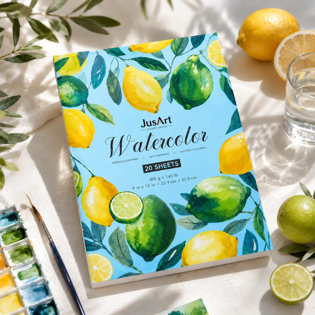 Jusart Cold Press Watercolor Paper Pad, 9"x12", 300gsm/140lb, Acid-Free, 20 Sheets, Art Materials, for Wet-Dry Media, Gouache & Sketching, Ideal for Students & Artists,back to school haul,college school supplies,back to school shopping