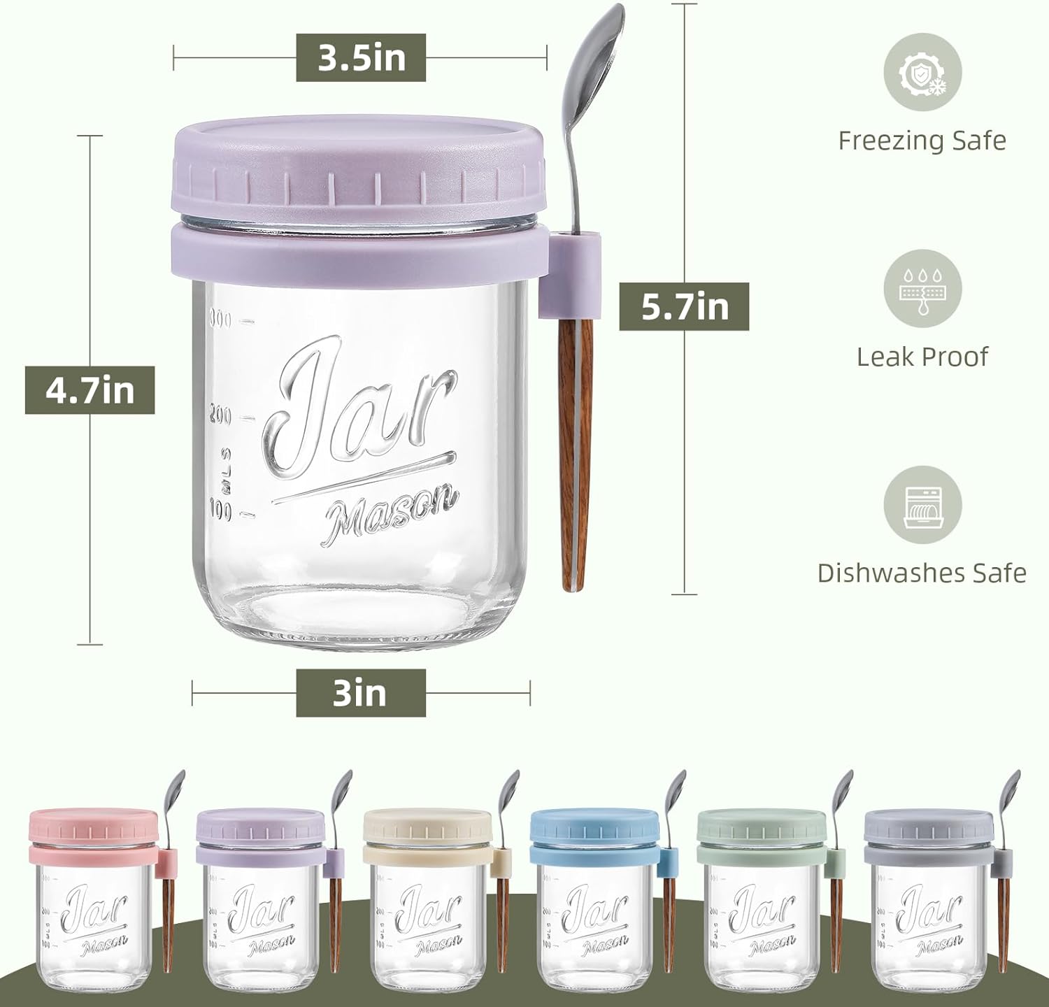 Jar Keeper 6 or 4 Pack Overnight Oats Containers with Lids and Spoons, 16 oz Glass Mason Jars, Airtight, Large Capacity for Kitchen Use