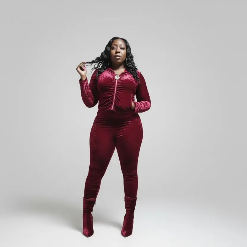 Women's Basic 2-Piece Velvet Lounge Set | Long Sleeve Zip-Up Hoodie & Loose Fit Bootcut Pants