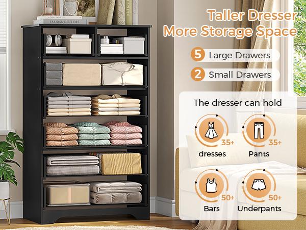 Hasuit 55.6 Inch Tall 7 Drawers Dresser Large Chest of Drawers with Modern Wooden Vertical Storage Clothes Closet Organizer Hasuit 55.6 Inch Tall 7 Drawers Dresser Large Chest of Drawers with Modern Wooden Vertical Storage Clothes Closet Organizer
