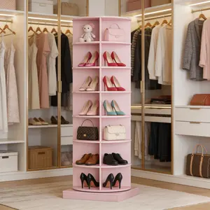 Pink 360° Rotating Shoe Cabinet | 6-Layer (24 Pairs) & 7-Layer (28 Pairs) Spinning Shoe Rack | Large Capacity Corner Storage Organizer for Entryway, Bedroom, Closet & Small Spaces | Space Saving Round Cabinet with Pink Finish