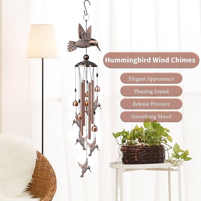 Outdoor Hummingbird Wind Chimes-Aluminum Bird Windchimes,Festival Hanging ornaments for Home patio Outside Decoration,Garden decor Memorial Gift