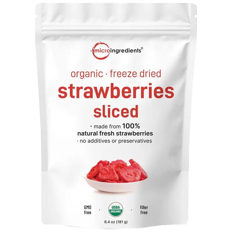 Micro Ingredients Organic Freeze Dried Strawberries Sliced Fruit Snack