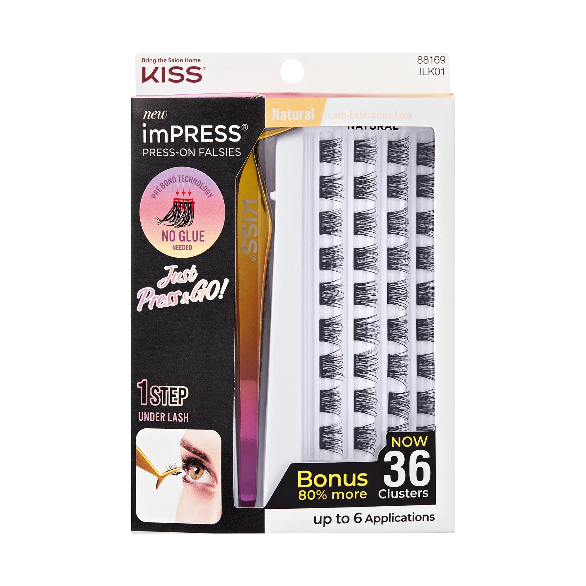 Impress Falsies Pre-Glued False Eyelashes Starter Kit - Natural | 36 Lash Clusters, With Applicator, 12mm-14mm