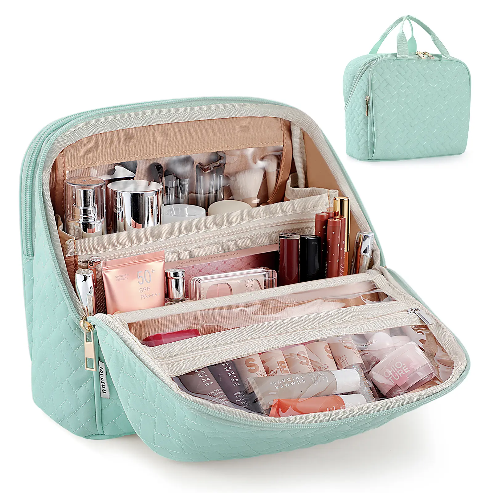 Makeup Bag for Makeup Products, Large-Capacity Portable Standing Travel Organizer, Waterproof Cosmetic Toiletry Bag with Handle