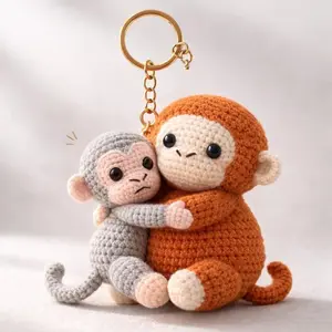 Punch Monkey Keychain, Crochet Monkey Keychain, Amigurumi Monkey Keyring, Cute Handmade Gift, Mini Crochet Plush