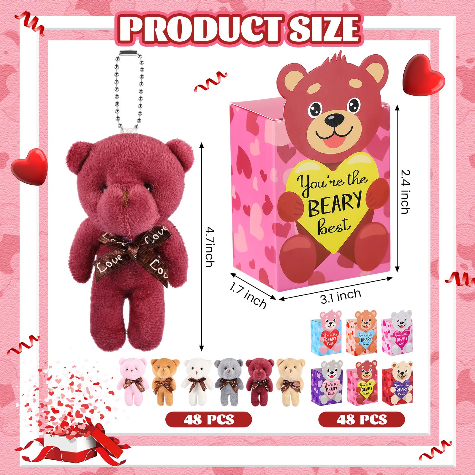 12/24 Sets Mini Valentine's Plush Animal Stuffed for Valentine's Party Favors for Students Classroom Gift Exchange Party Goodie Bags Valentine's Day Gift Birthday Gift Bags with Tags Festival Decor