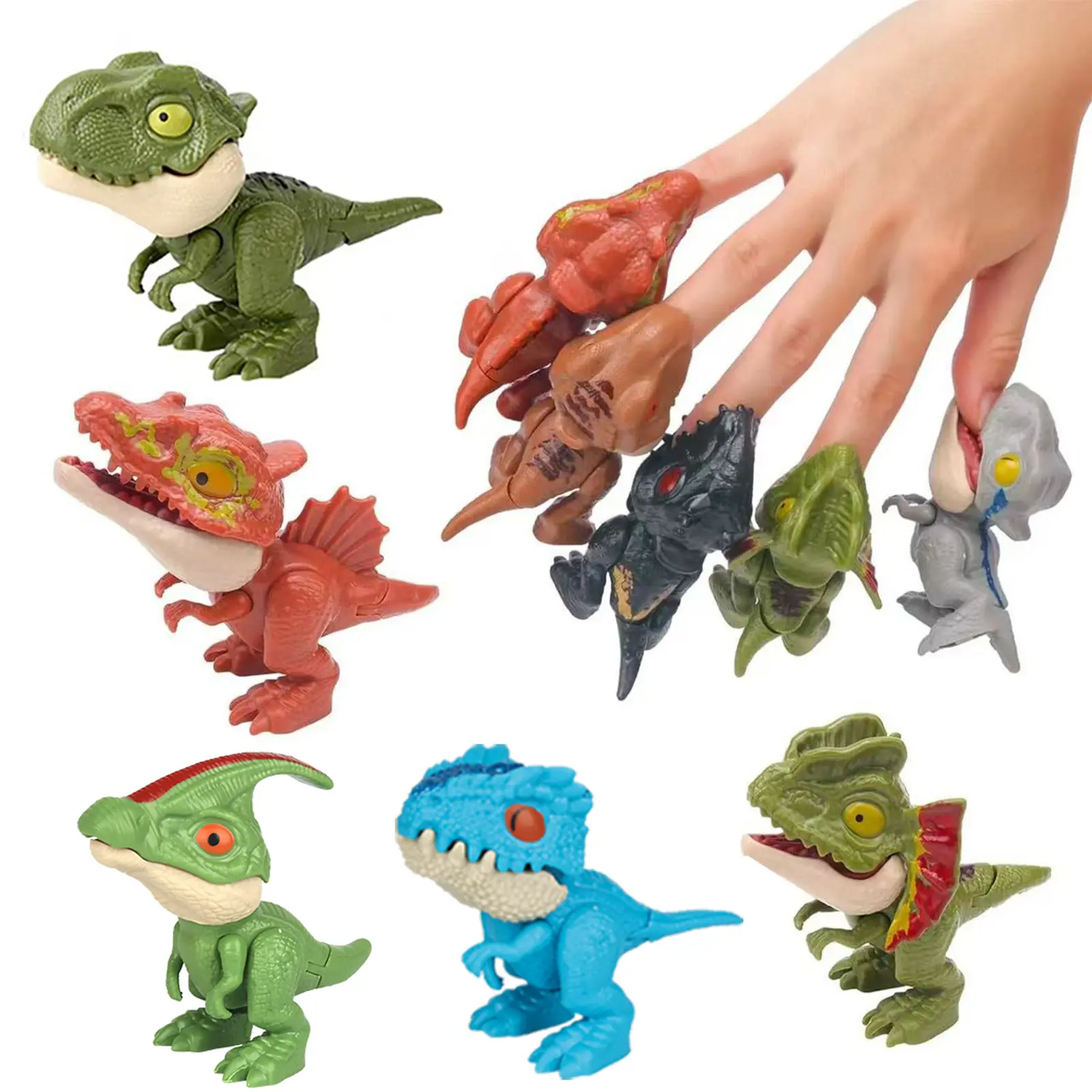 Jurassic World 5-Piece Biting Finger Dinosaur Toy Set - Painless Biting, Movable Mouth & Joints, Collectibles - Pretend Play Toys for 3+ Toddlers - Birthdays,Thank You Gifts