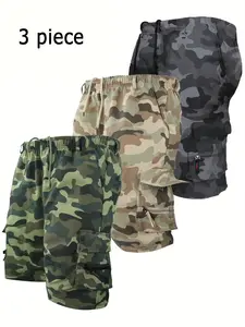 Men’s 3-Pack Camouflage Cargo Shorts, Outdoor Tactical Apparel, Multi-Pocket Design, Suitable for Summer Daily Work, Hiking, and Sports