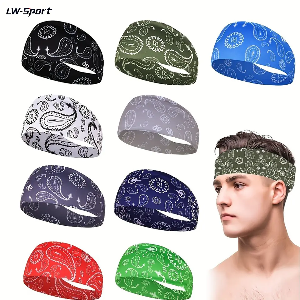 Classic Paisley Bandana Print Headbands, Non Slip Moisture Wicking Wide Sports Headbands, Stretchable Unisex Boho Head Wraps for Running Yoga Gym Music Festival Daily Wear Men Women Workout Headbands Elastic Headbands