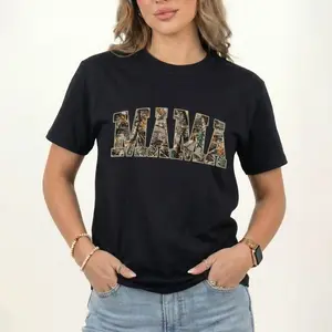 Hunting Mama Camo T-Shirt, Retro Varsity Camouflage Mom Graphic Tee, Cute Outdoors Mama Shirt, Mother’s Day Gift for Women