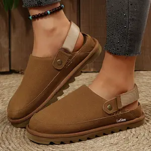 Women's Comfortable Suede Slip-On Slippers with Slingback Strap Versatile Casual Indoor Outdoor Shoes